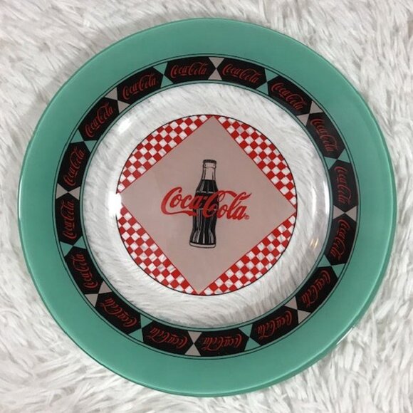 Set of 2 Vintage Coca-Cola Aqua Border Red Checker Coke Bottle Appetizer Plates - Picture 6 of 10